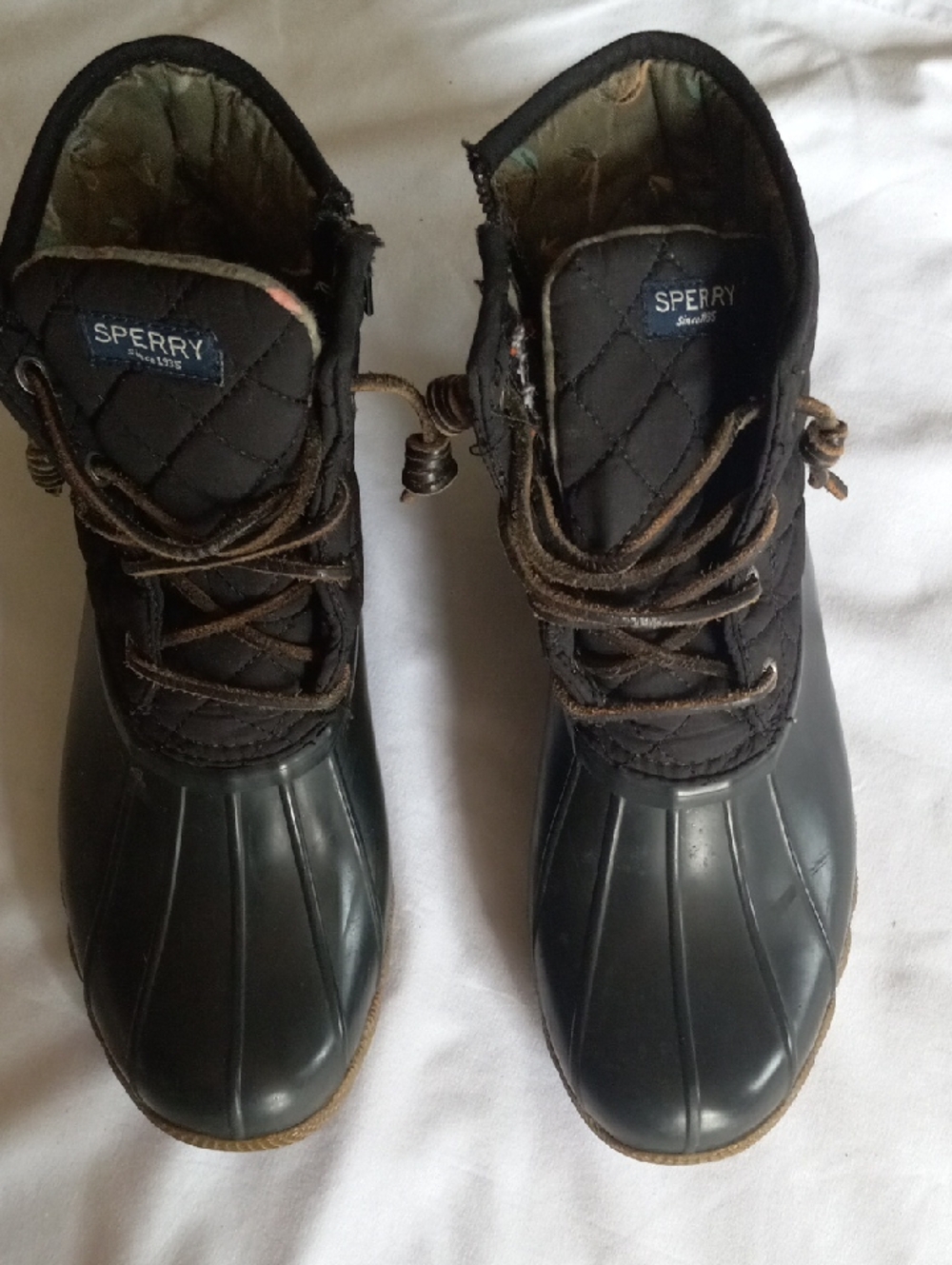 Sperry Top Sidder Duck Boots Black & Olive Sz.8.5M